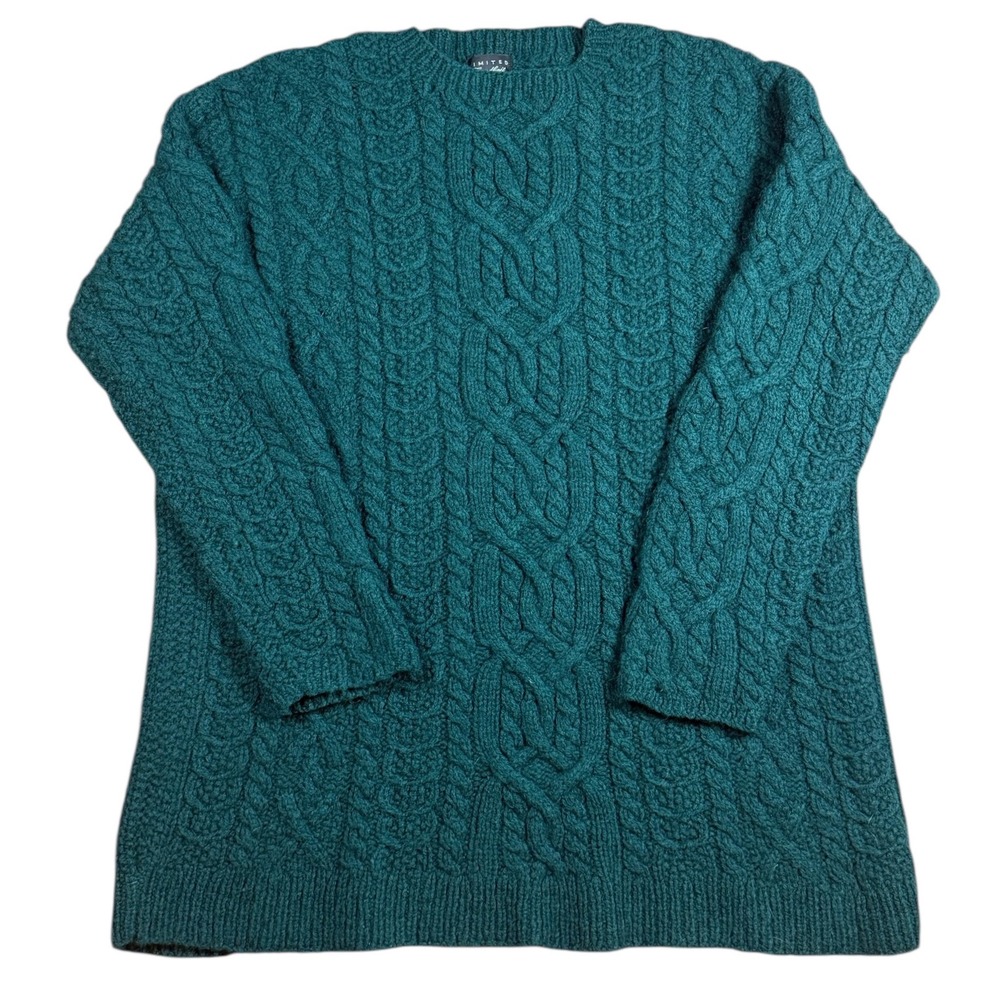 The Limited Handknit Fisherman Cable Knit Wool Sweater Green Size Large